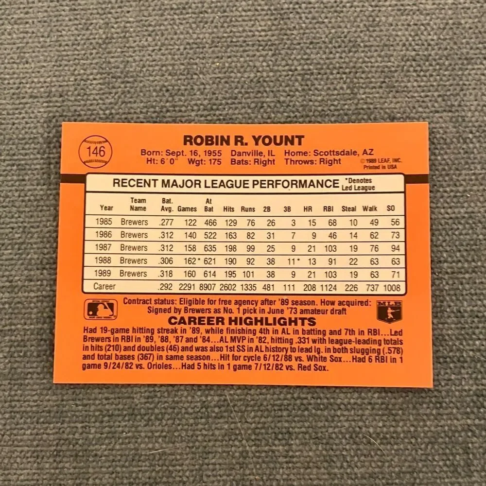 1990 Donruss Milwaukee Brewers Baseball Card Trading Card